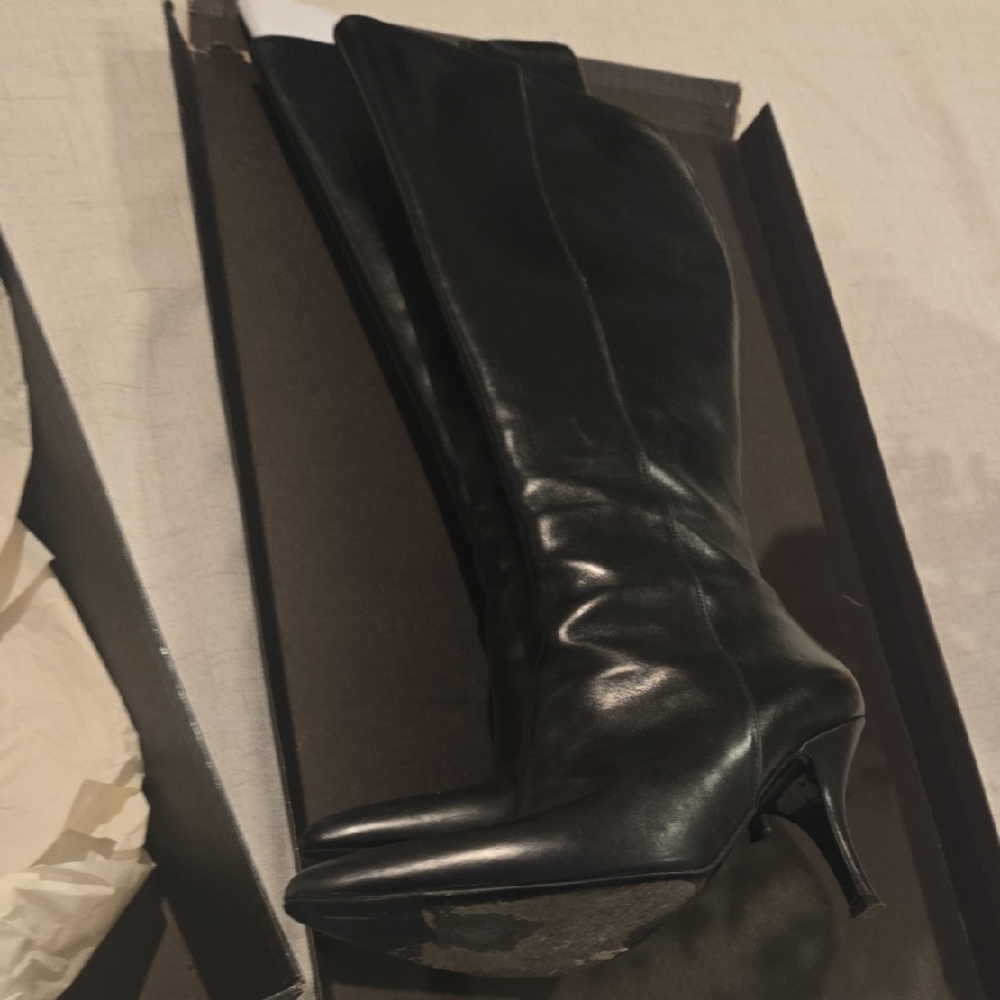 Cole Haan Midnight Black Leather Heeled Boots - Picture 3 of 9